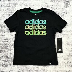 NWT Adidas Boys' 2T Black Logo T-Shirt Cotton AA7709 Regular Fit MSRP $18